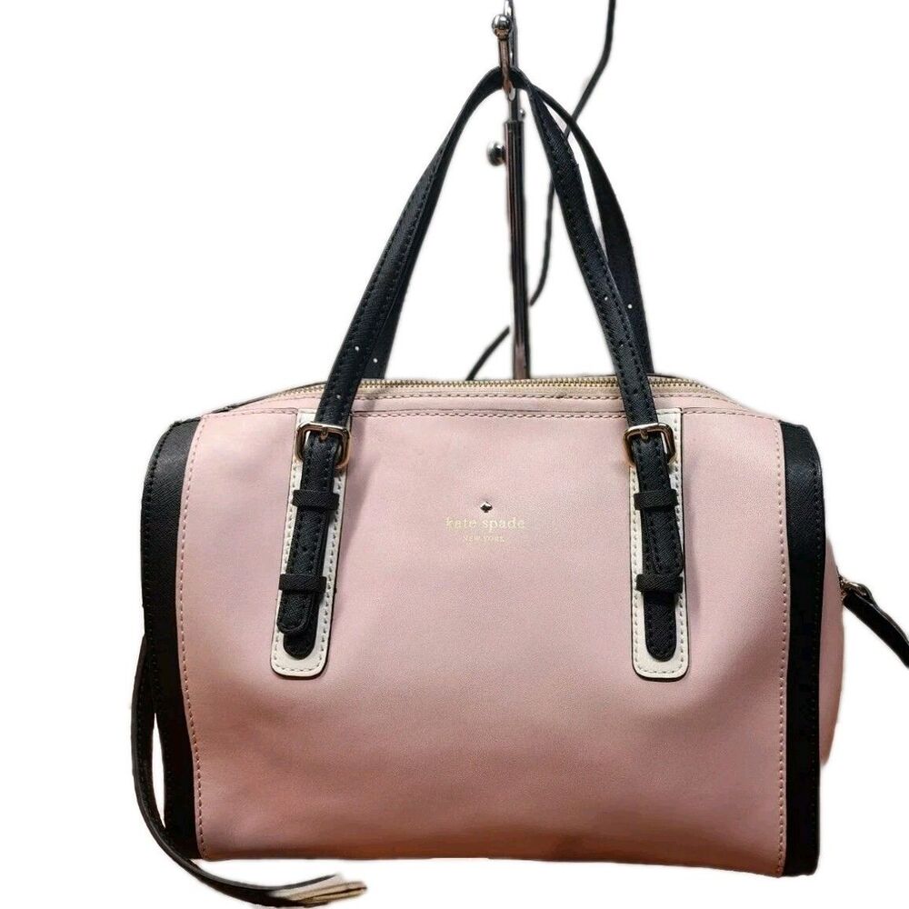 Kate Spade Pink Black Trim Leather Satchel Crossbody Bag